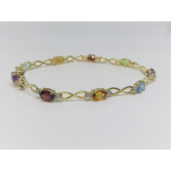10k Yellow Gold Natural Multi Stone Link Bracelet - Picture 3 of 7